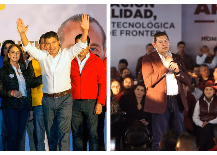 Eduardo Rivera Pérez y Alejandro Armenta Mier, precandidatos a la gubernatura del estado de Puebla. Fotos: Daniela Portillo, Daniel Casas / EsImagen
