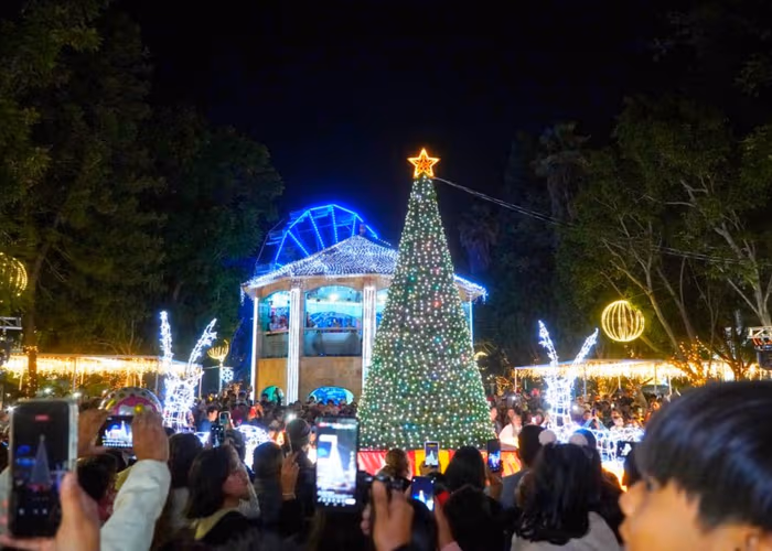 Autoridades y empresarios realizaron el encendido del Árbol de Navidad en el zócalo de Texmelucan