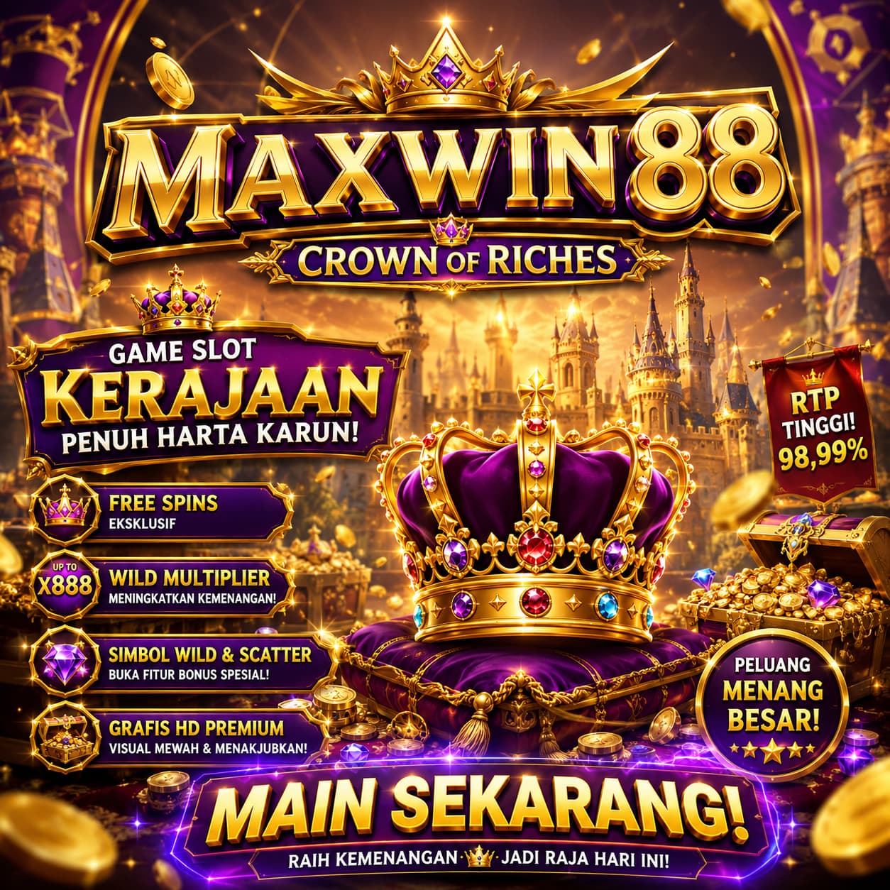 MAXWIN88: Crown of Riches dengan Free Spins & Wild Multiplier