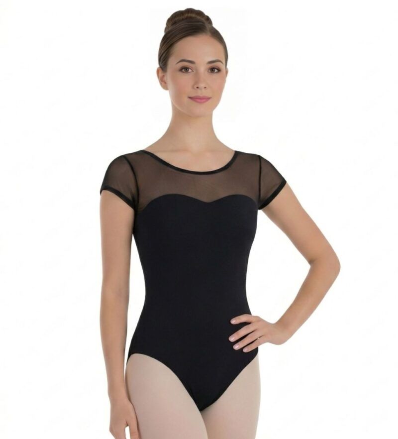 Collant em Suplex Meia Manga em Tule Collant Tule frente e costas Preto2