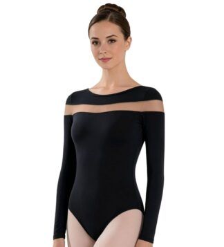 Collant com Detalhe de Tule na Frente e Costas manga longa