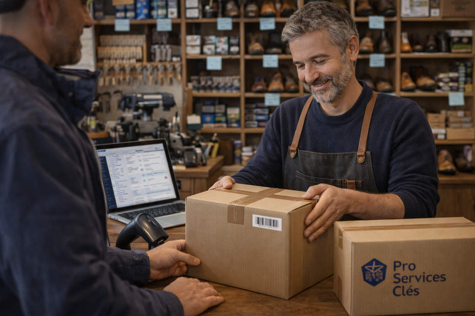 Produits et accessoires de cordonnerie en vente avec gestion de stock, achats et partenaires B2B