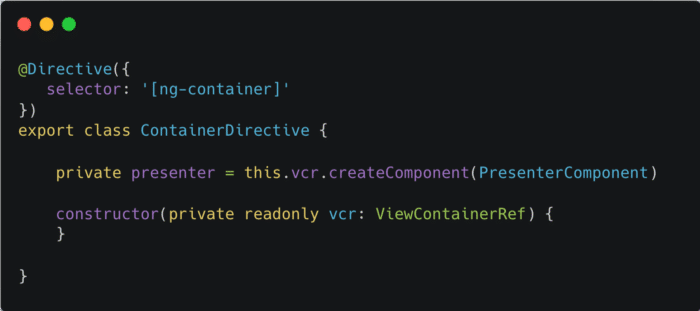 Example code of a container directive with ViewContainerRef