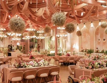 Ceiling and Tablescape — Reception decor