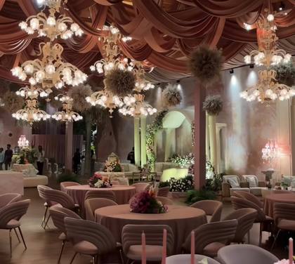 Ceiling and Tablescape — Reception decor
