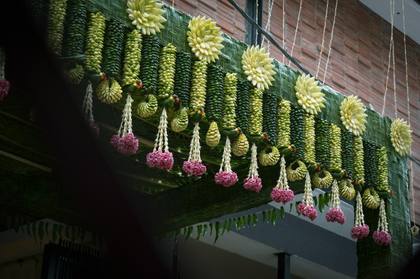 Gate / Entrance and Floral detail — Pelikuthuru decor — Griha Pravesh