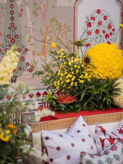 Backdrop and Floral detail — Mehendi decor — The Leela Jaipur