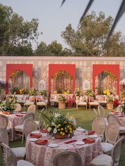 Backdrop and Tablescape — Mehendi decor — The Leela Jaipur