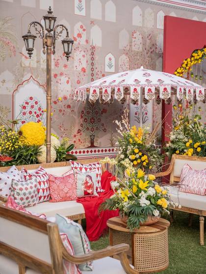 Lounge and Backdrop — Mehendi decor — The Leela Jaipur