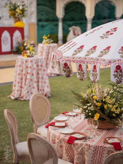Tablescape and Lounge — Mehendi decor — The Leela Jaipur