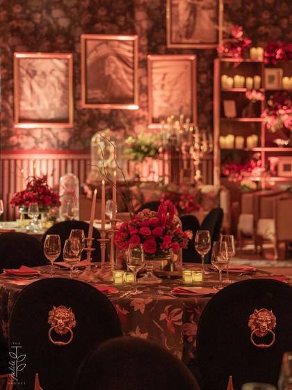Tablescape and Backdrop — Reception decor — The Leela Jaipur