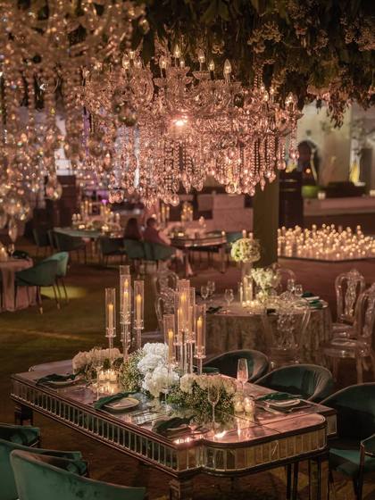 Tablescape and Ceiling — Reception decor — The Leela Jaipur