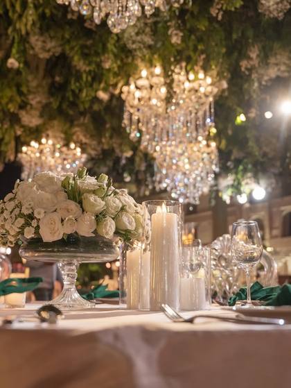 Tablescape and Ceiling — Reception decor — The Leela Jaipur