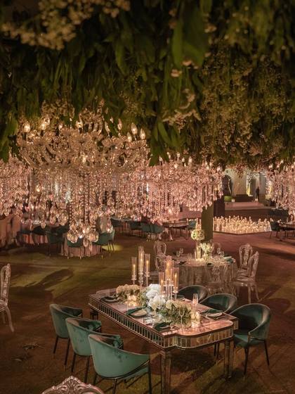 Ceiling and Tablescape — Reception decor — The Leela Jaipur