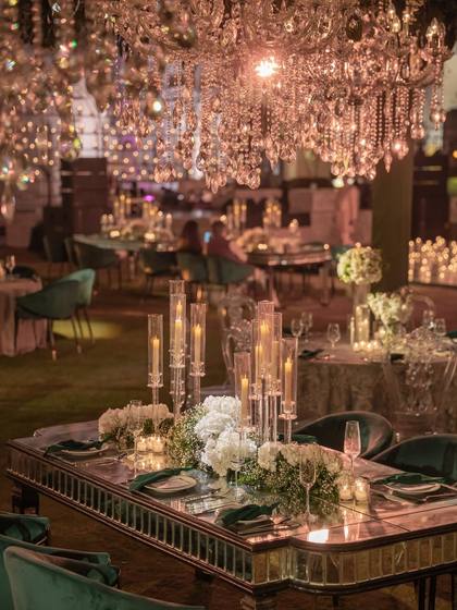Tablescape and Ceiling — Reception decor — The Leela Jaipur