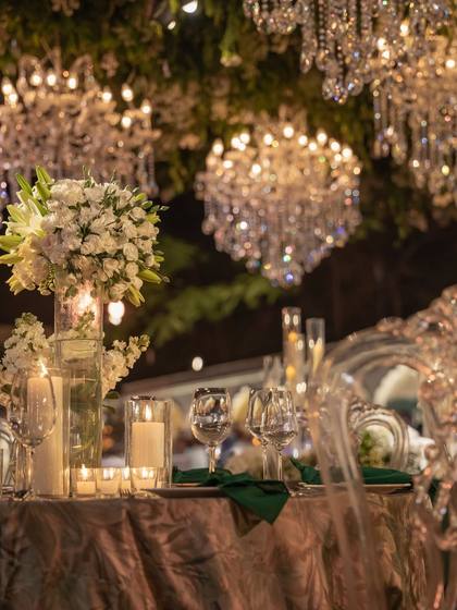 Tablescape and Ceiling — Reception decor — The Leela Jaipur