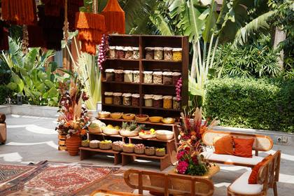 Lounge and Backdrop — Welcome Lunch decor — Mulberry Shades Bengaluru