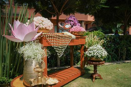 Floral detail and Backdrop — Mehendi decor — Mulberry Shades Bengaluru