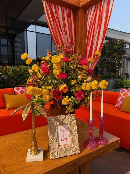 Floral detail and Signage — Haldi decor — Merlis Coimbatore