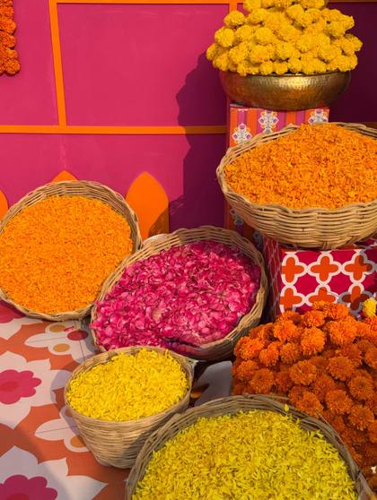 Floral detail and Backdrop — Haldi decor — Merlis Coimbatore