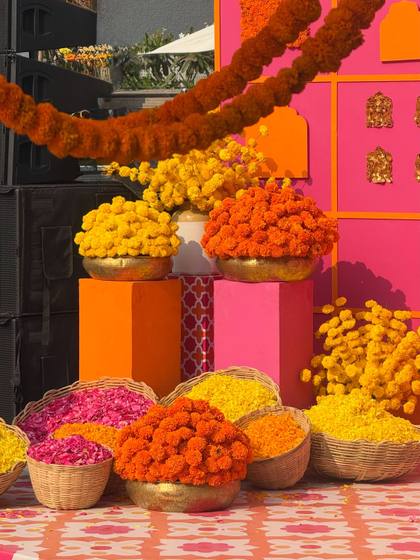 Backdrop and Floral detail — Haldi decor — Merlis Coimbatore