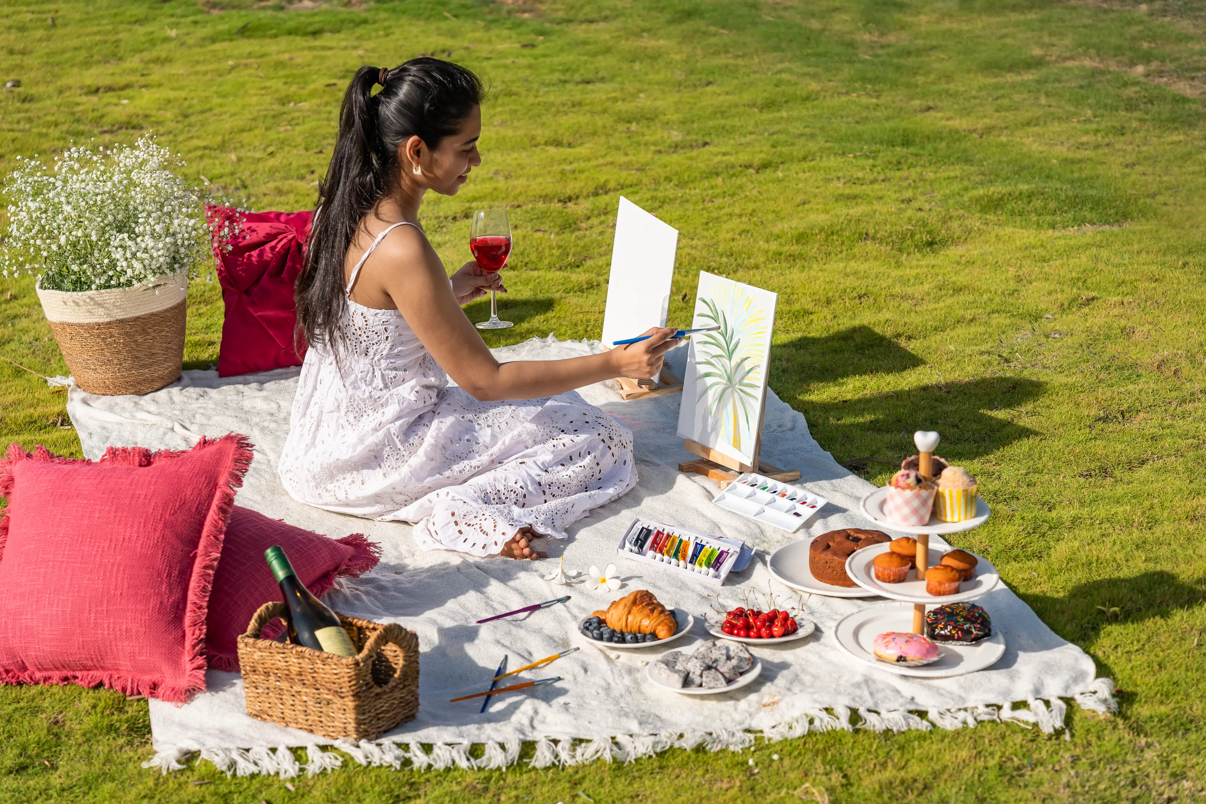 Outdoor Picnic by the lawn with Canvas Painting