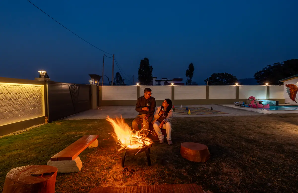 Unwind by the crackling bonfire, surrounded by nature and starry skies