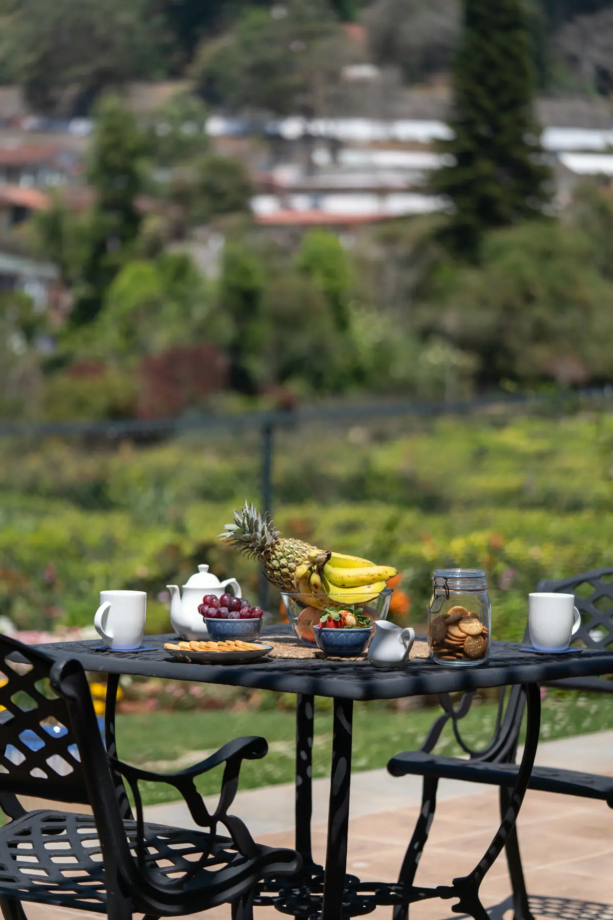 Enjoy a lovely breakfast outdoors with a beautiful setup.