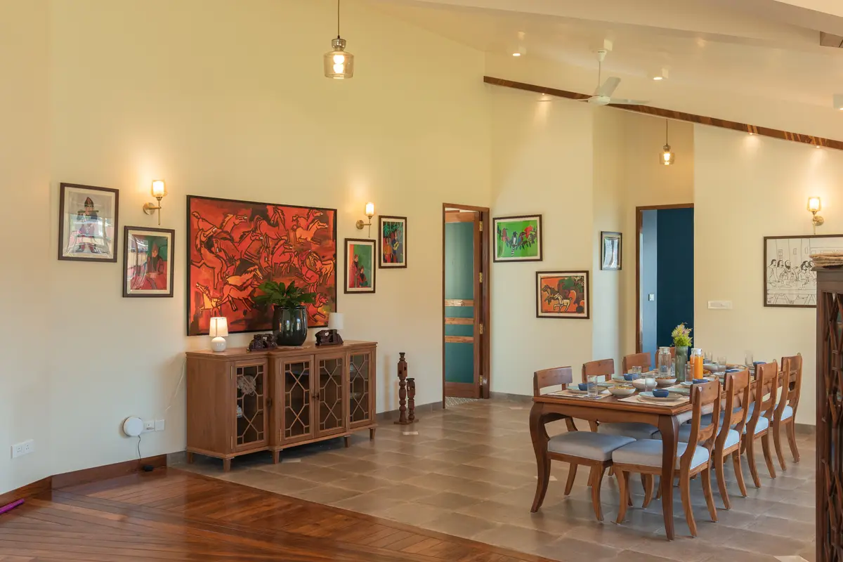 Enjoy heartfelt conversations with your family around the long dining table.