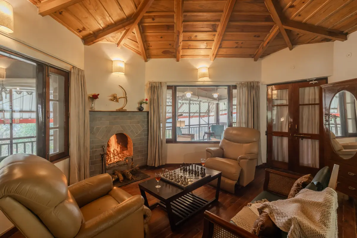 Enjoy a game of chess by the fireplace