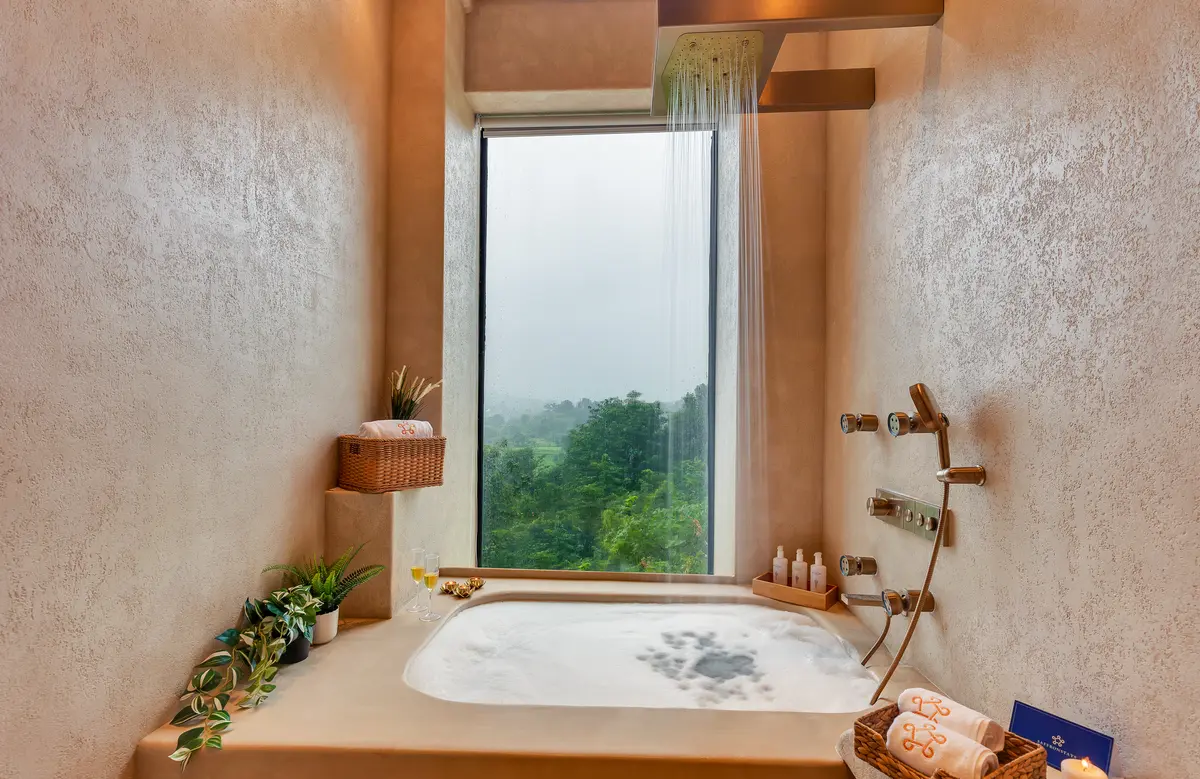 Soak in a stone bathtub while gazing at uninterrupted mountain views