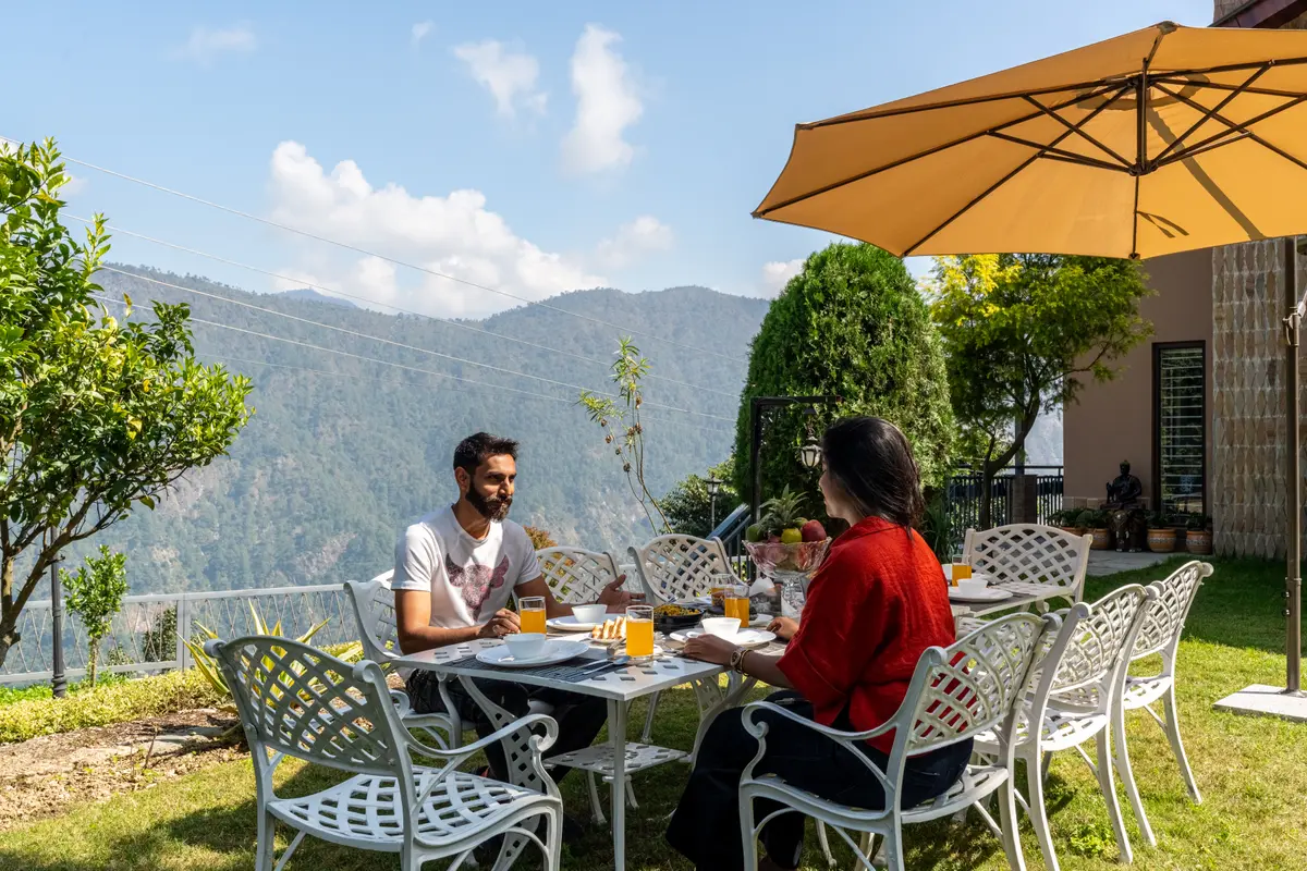 A delectable meal with mountain views