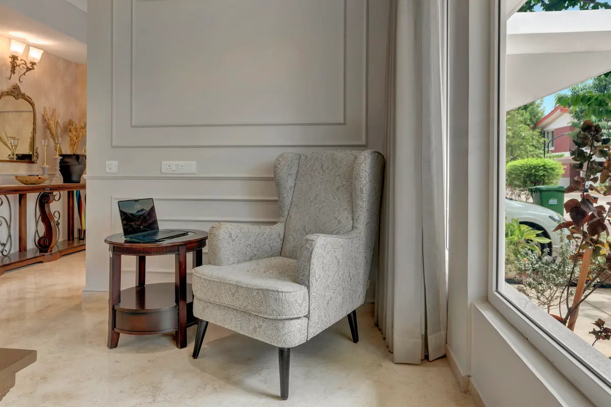 A quiet reading or working nook bathed in natural light.