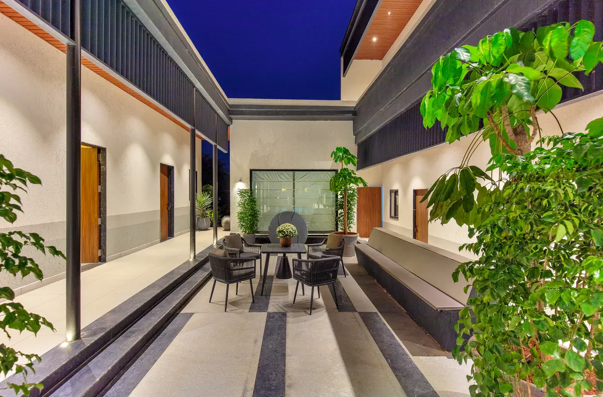 Unwind with a calming session in the courtyard