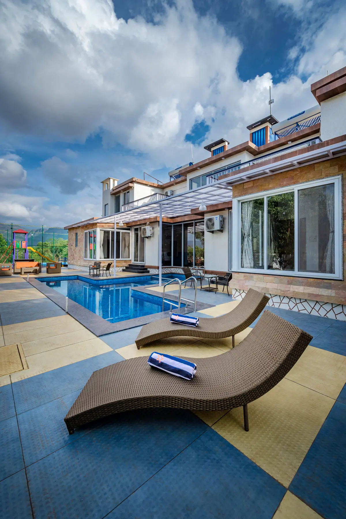 Laze on the pool loungers or take a dip in the pool 