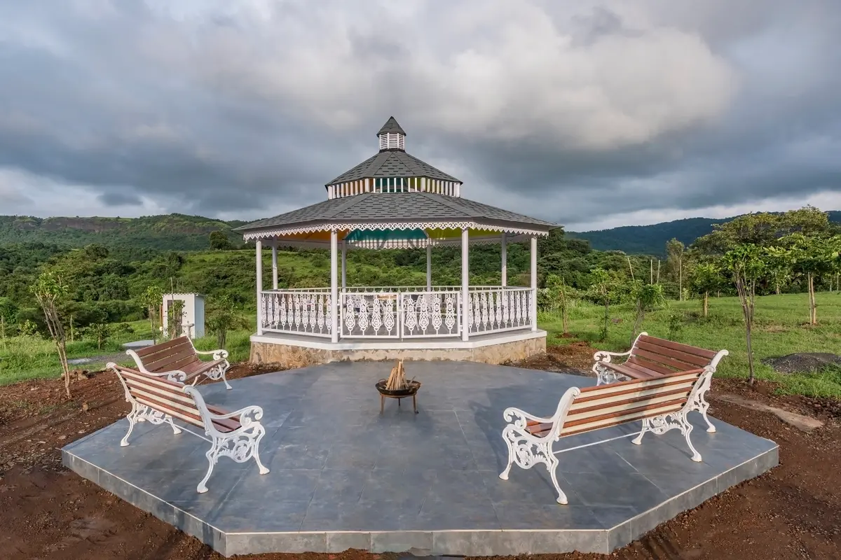 Savor peaceful family moments in the serene outdoor gazebo