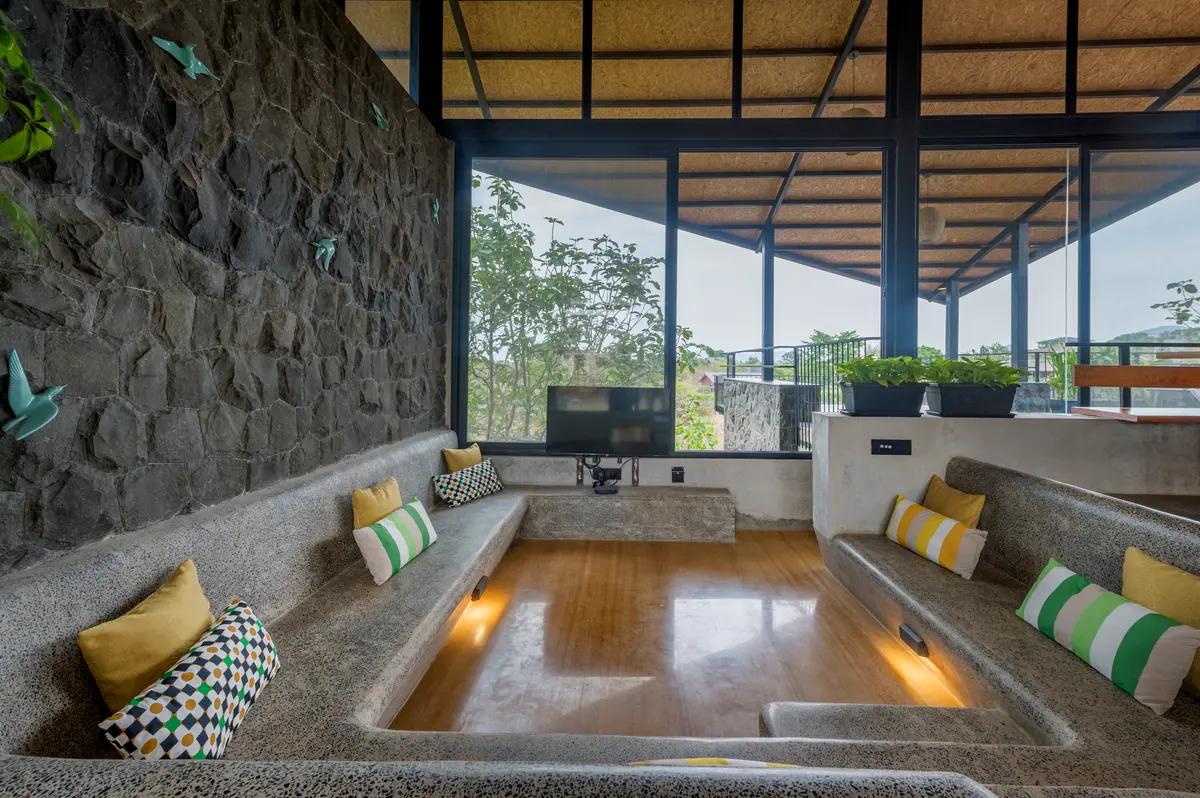 An intimate sunken seating enjoy movies or engage in long conversations 