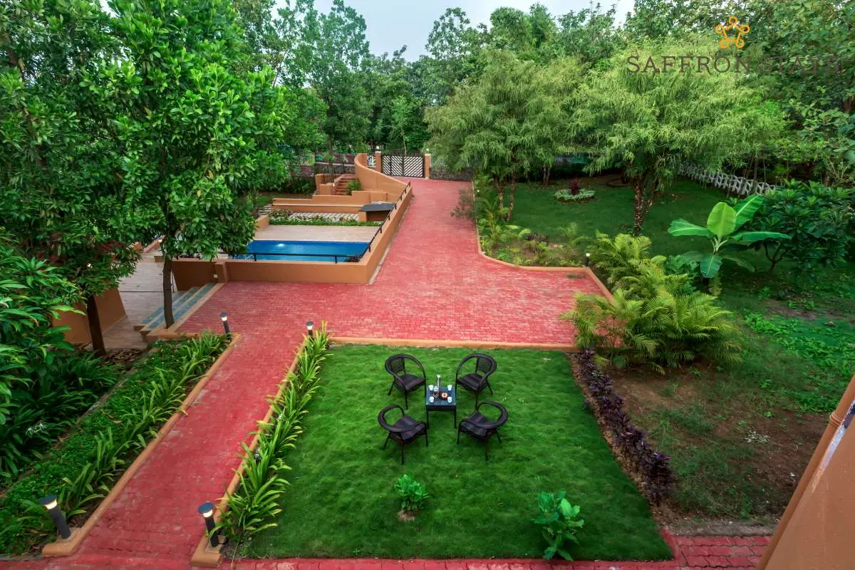 Owing to the beautiful lawns, one can host an intimate celebration at this home.