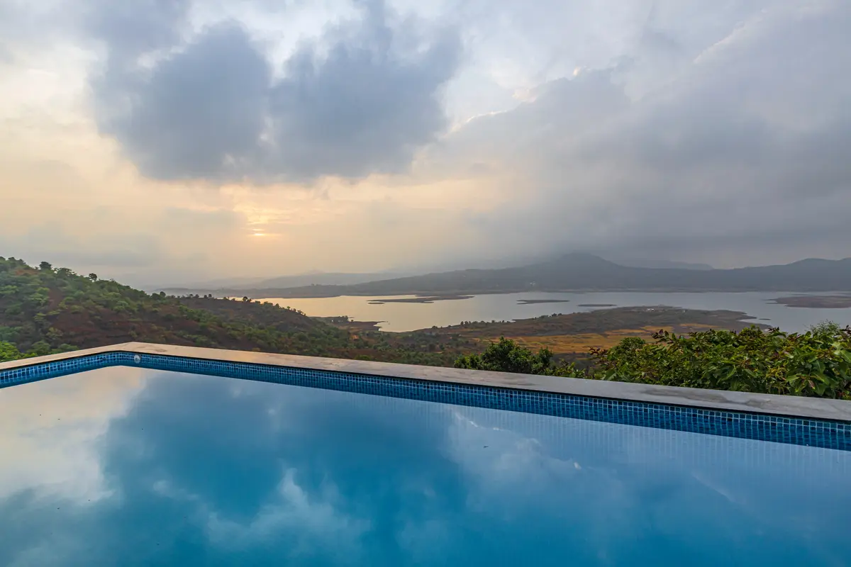 Unobstructed views of Pawna Lake from the infinity pool.