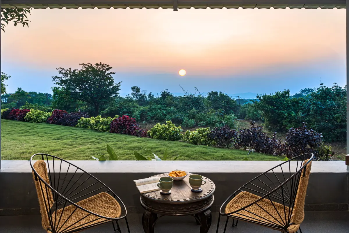 Enjoy a sunset overlooking the organic gardens.