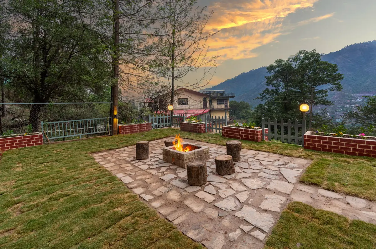Bonfire in a cozy garden.