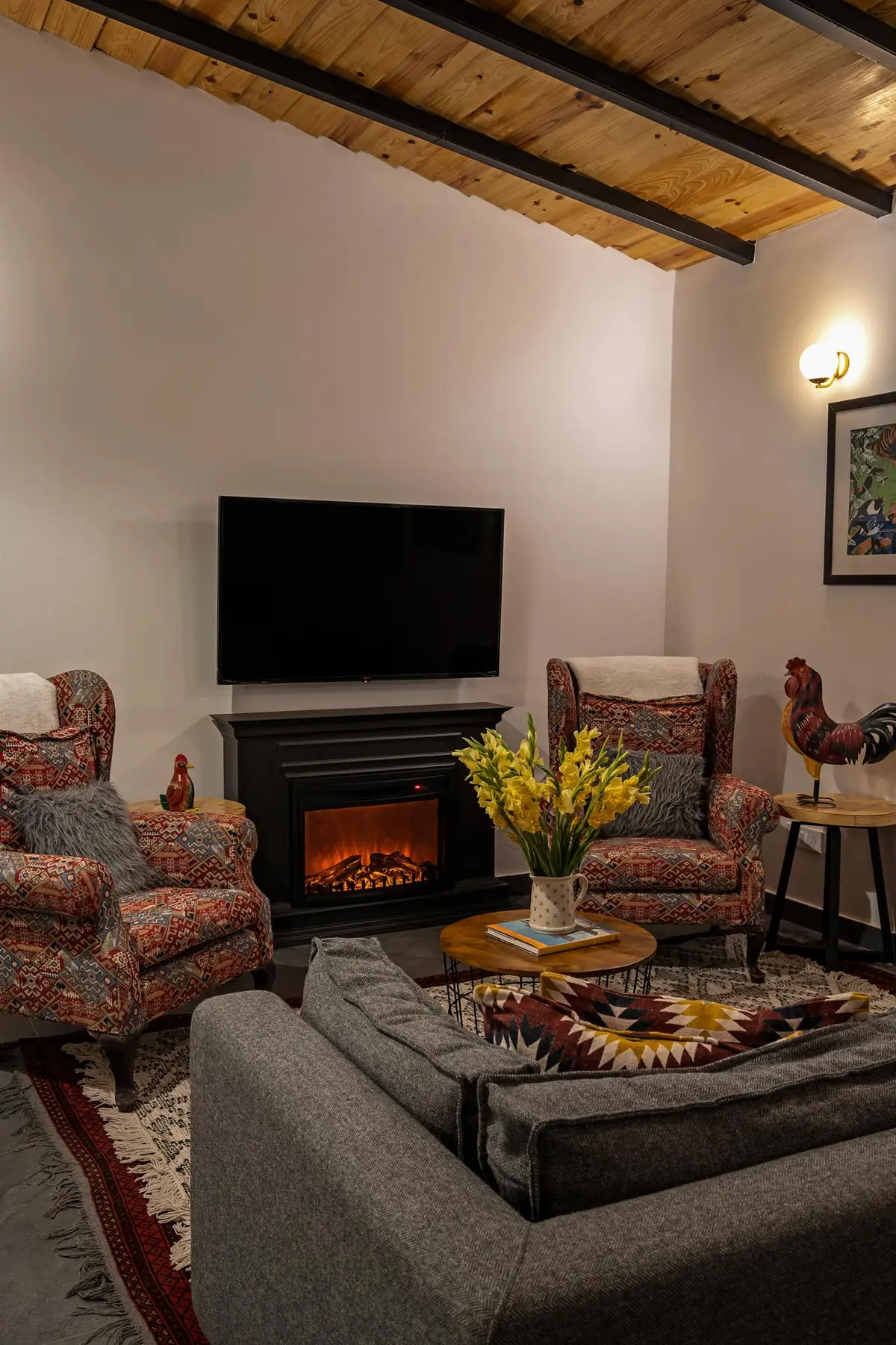 Indoor fireplace, to keep you warm as you watch your favorite flix