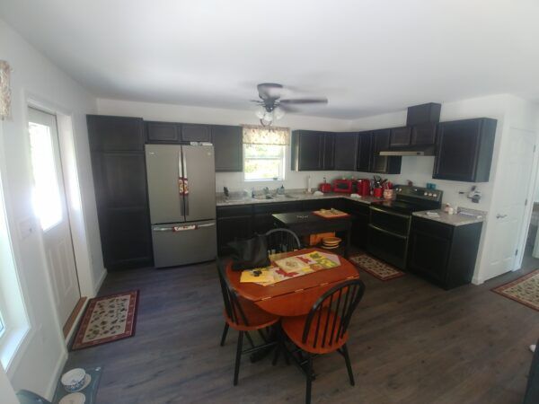 kitchen of new modular ranch home in chesterville maine completed by Brookewood Builders, Manchester, ME 04351