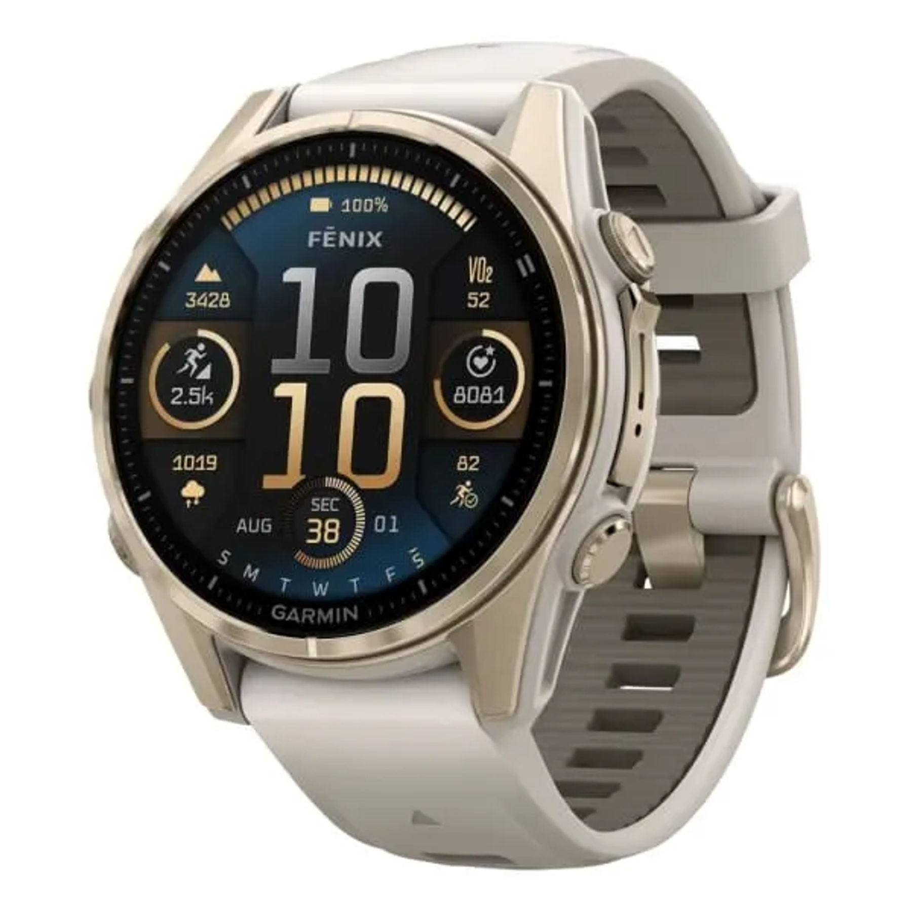 Garmin Fenix 8 — 43 мм AMOLED Sapphire Soft Gold Fog Gray / Dark Sandstone