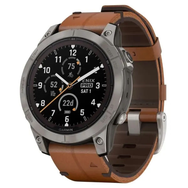 GARMIN Fenix 7 Pro Sapphire Solar Titanium Gray / Chestnut Leather Band