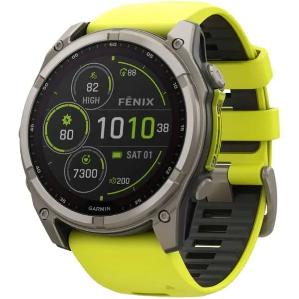 GARMIN Fenix 8 — 51 мм Solar Sapphire Titanium Amp Yellow / Graphite