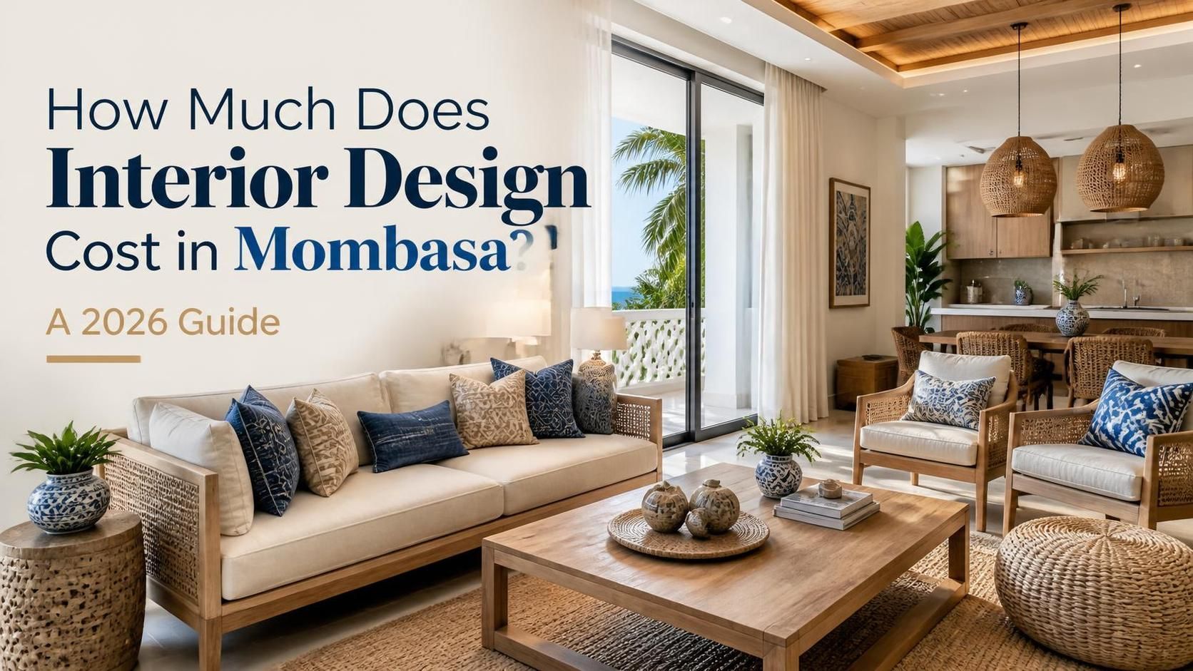 Modern luxury living room interior design in a Nyali villa featuring bespoke marine ply cabinetry, layered cove lighting, and porcelain tile flooring