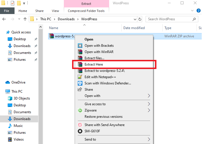 extract wordpress.zip