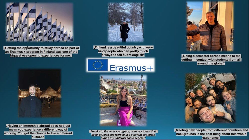 Collage of Erasmus+ student quotes about their semesters abroad