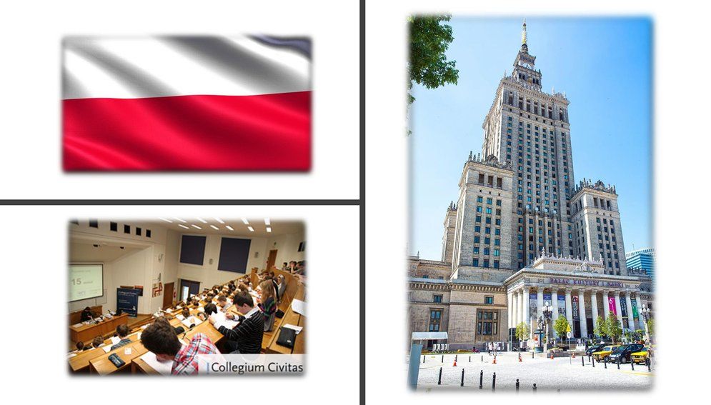 Collegium Civitas, Warsaw, Poland — lecture hall and the Palace of Culture and Science